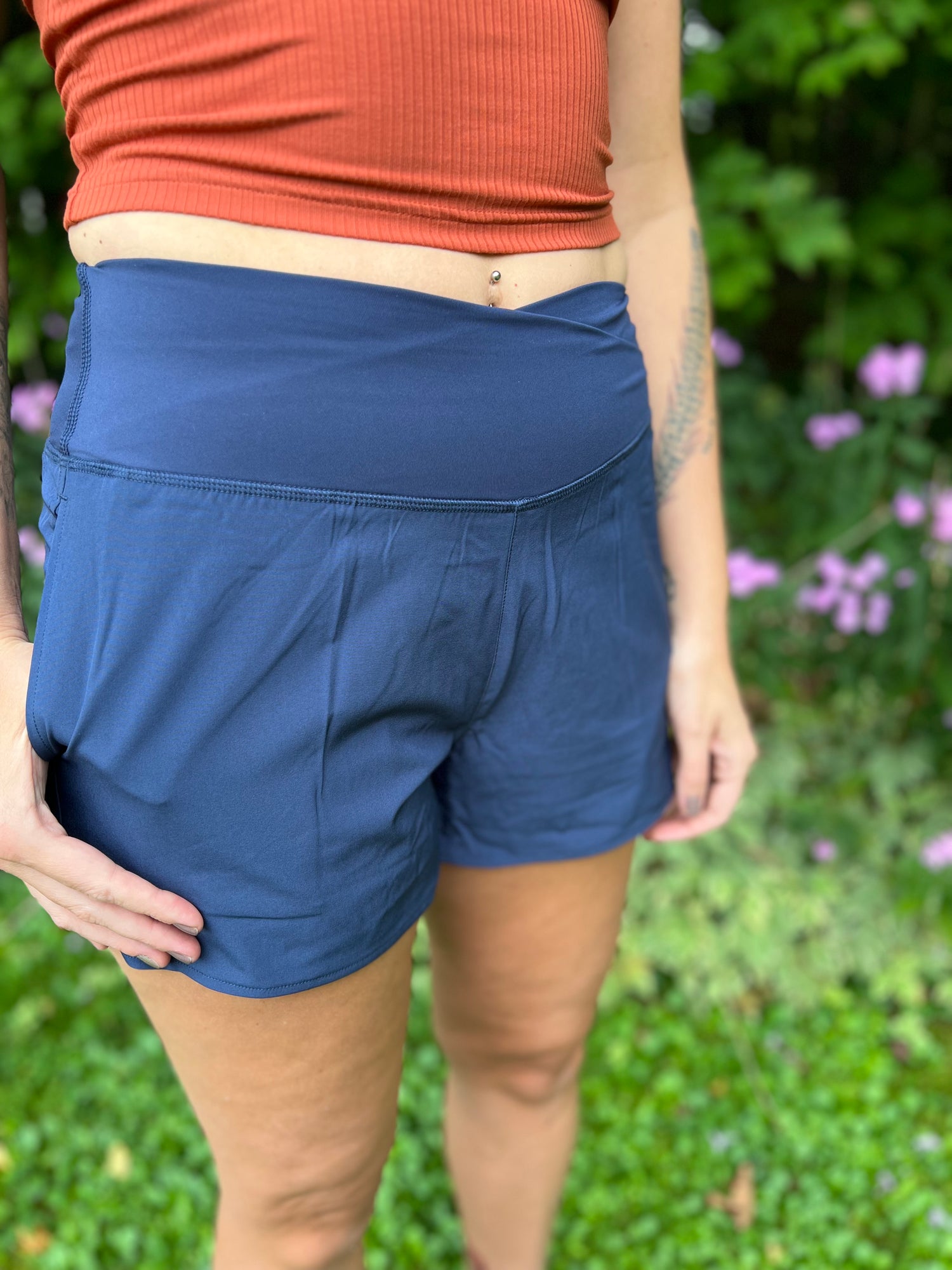 Navy Criss Cross Shorts with pockets and built-in shorts 