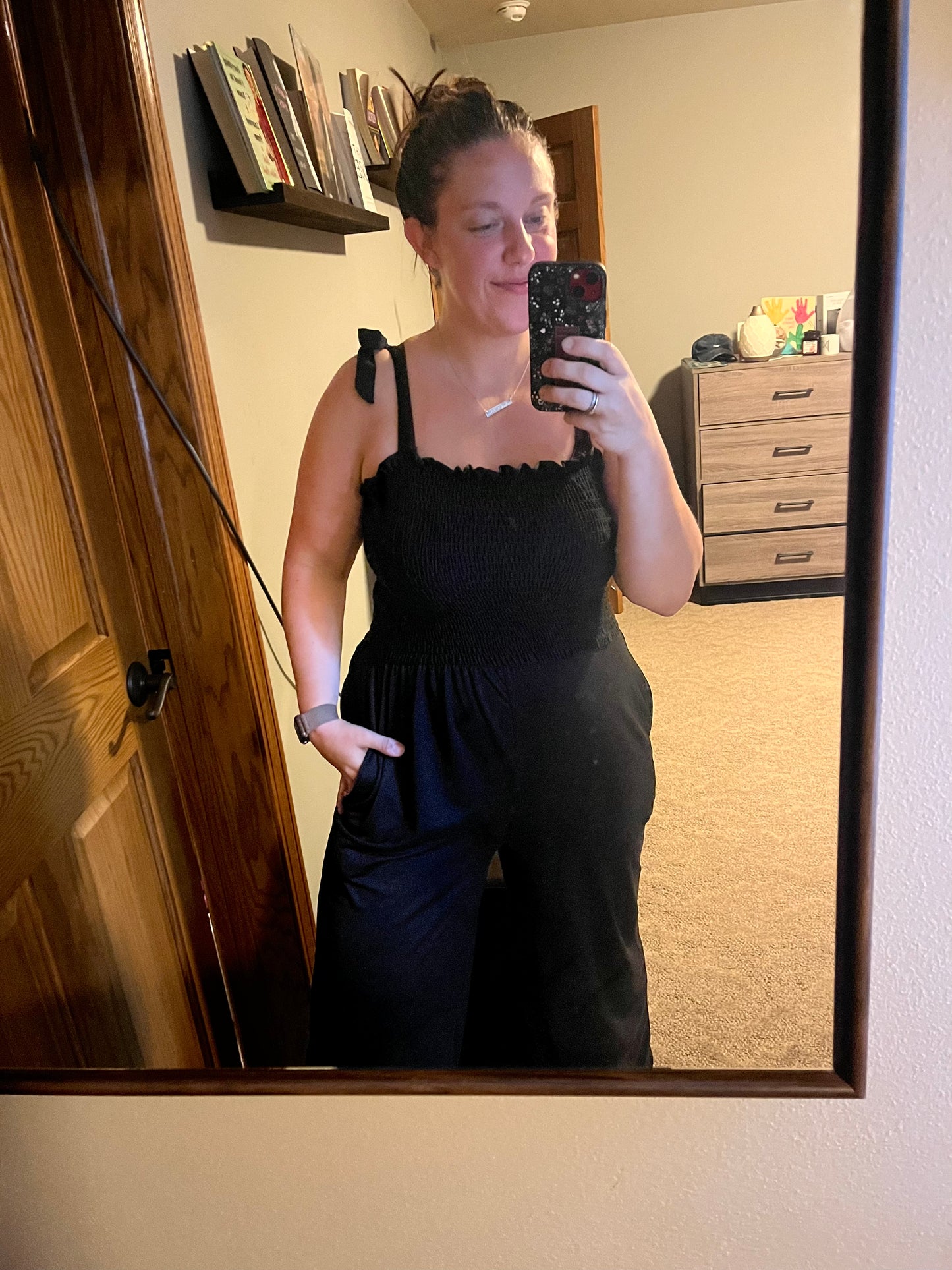 Black Smocked Jumpsuit