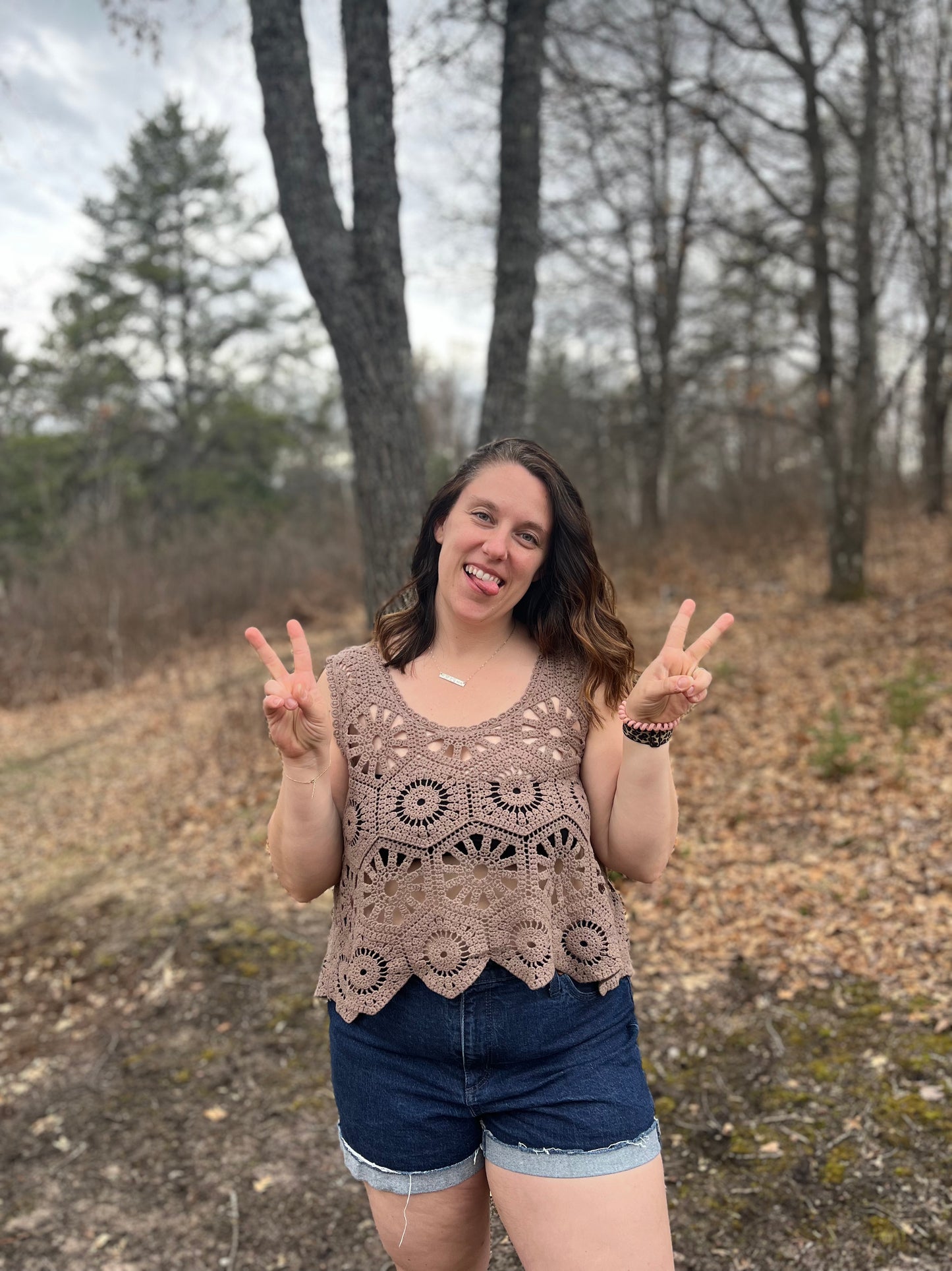 Brown Mocha Casual Crochet Tank Top