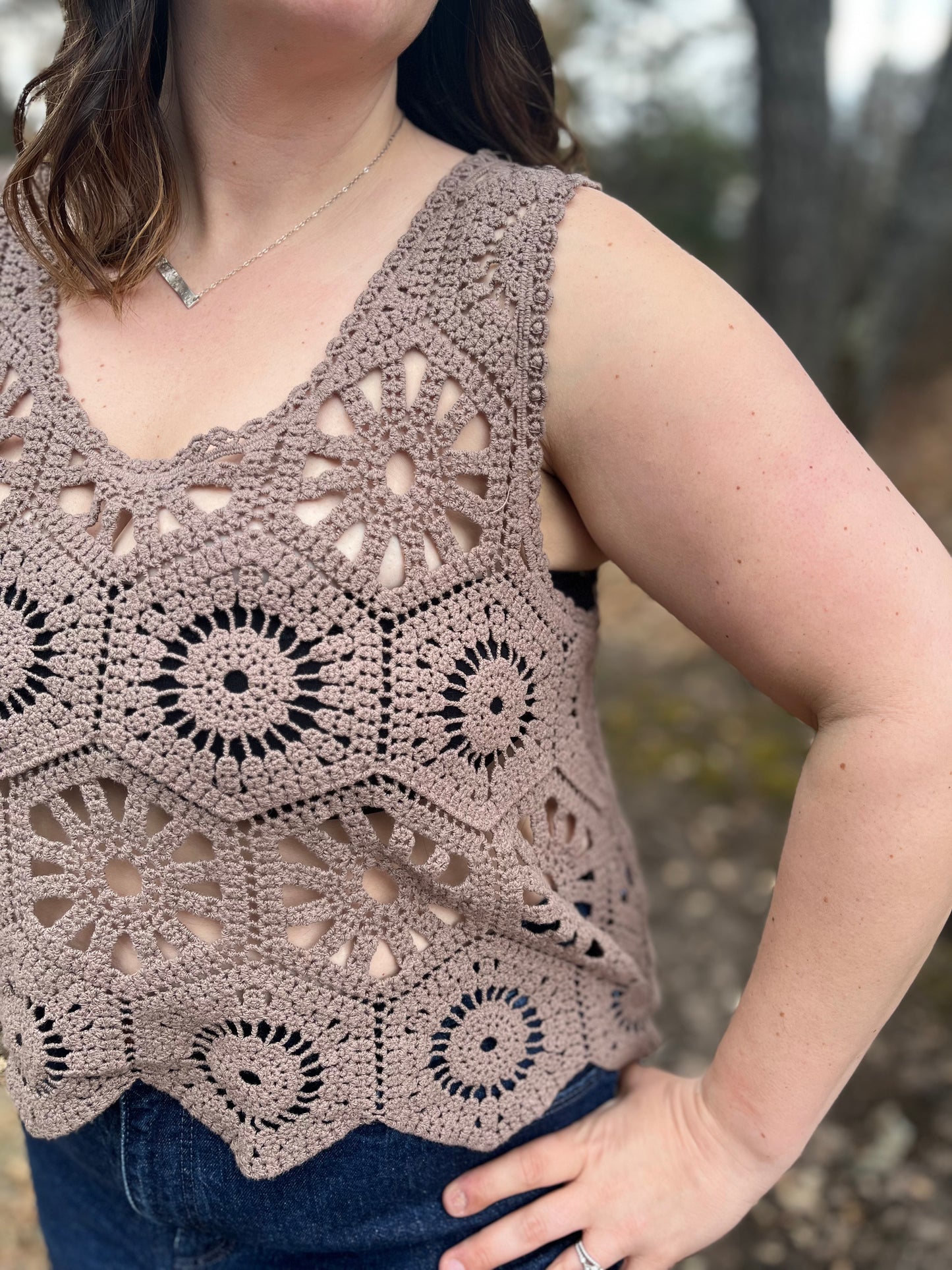 Brown Mocha Casual Crochet Tank Top