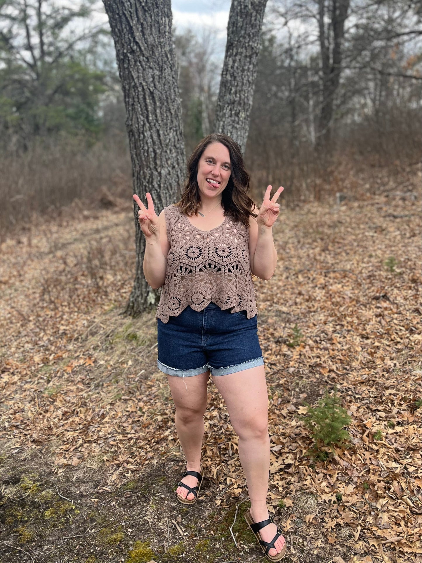 Brown Mocha Casual Crochet Tank Top