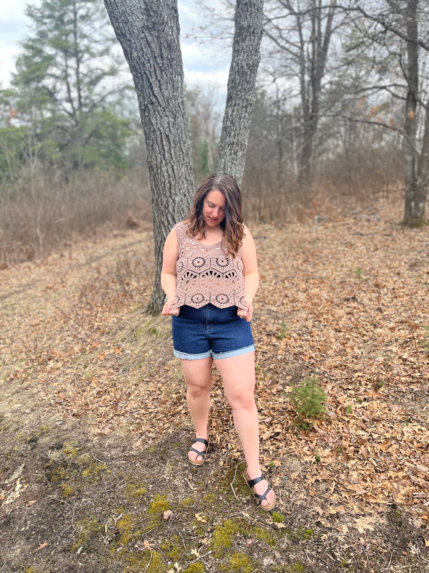 Brown Mocha Casual Crochet Tank Top