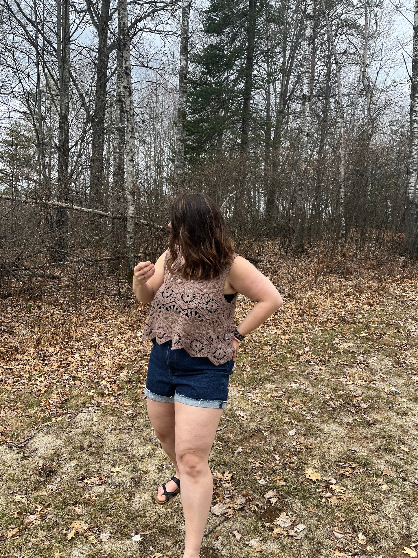 Brown Mocha Casual Crochet Tank Top