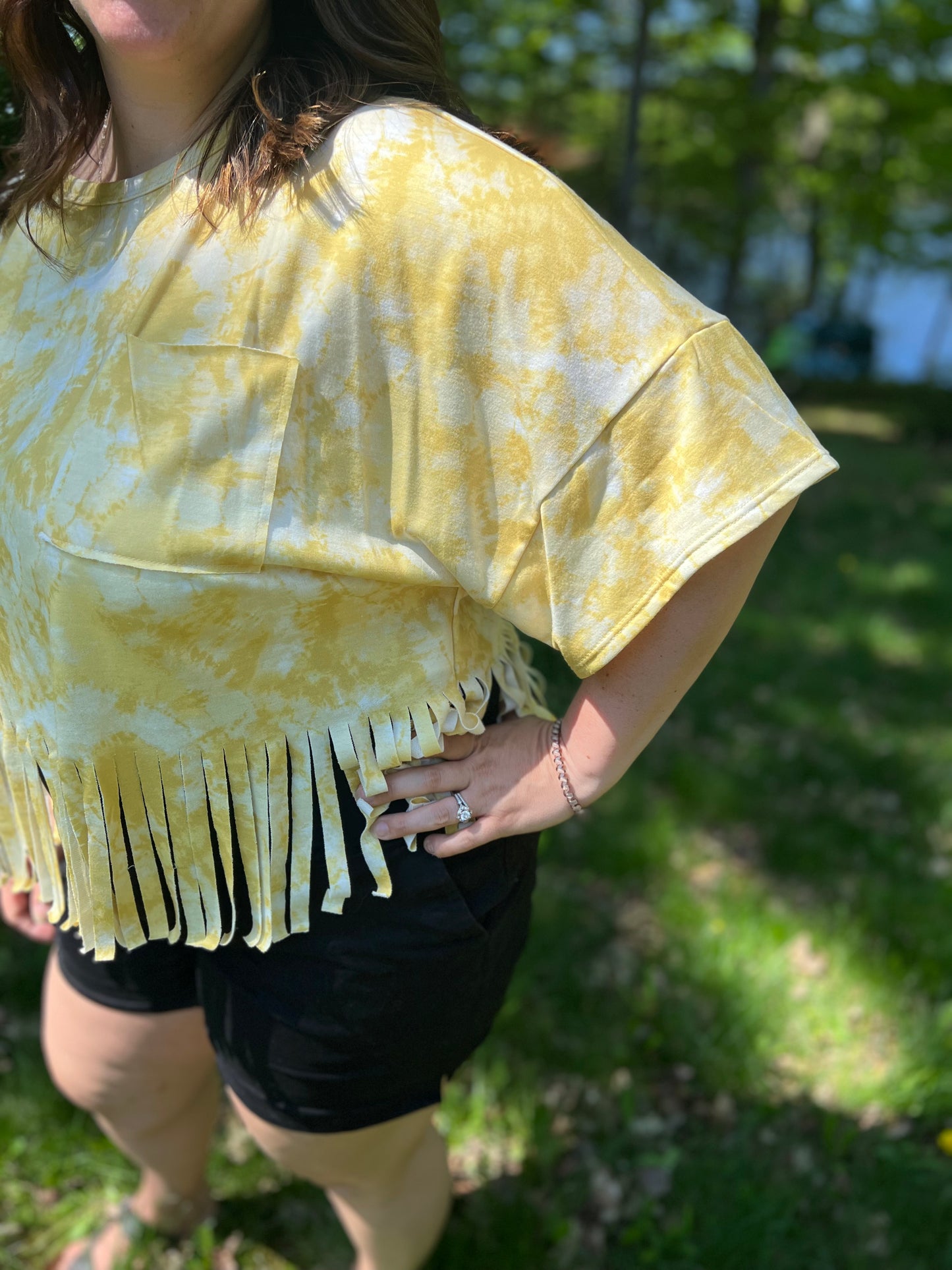 Tie Dye Yellow Fringe Top