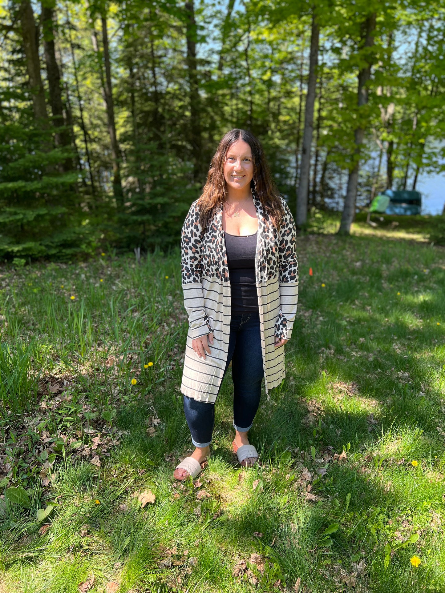 Leopard Print Stripe Block Cardigan