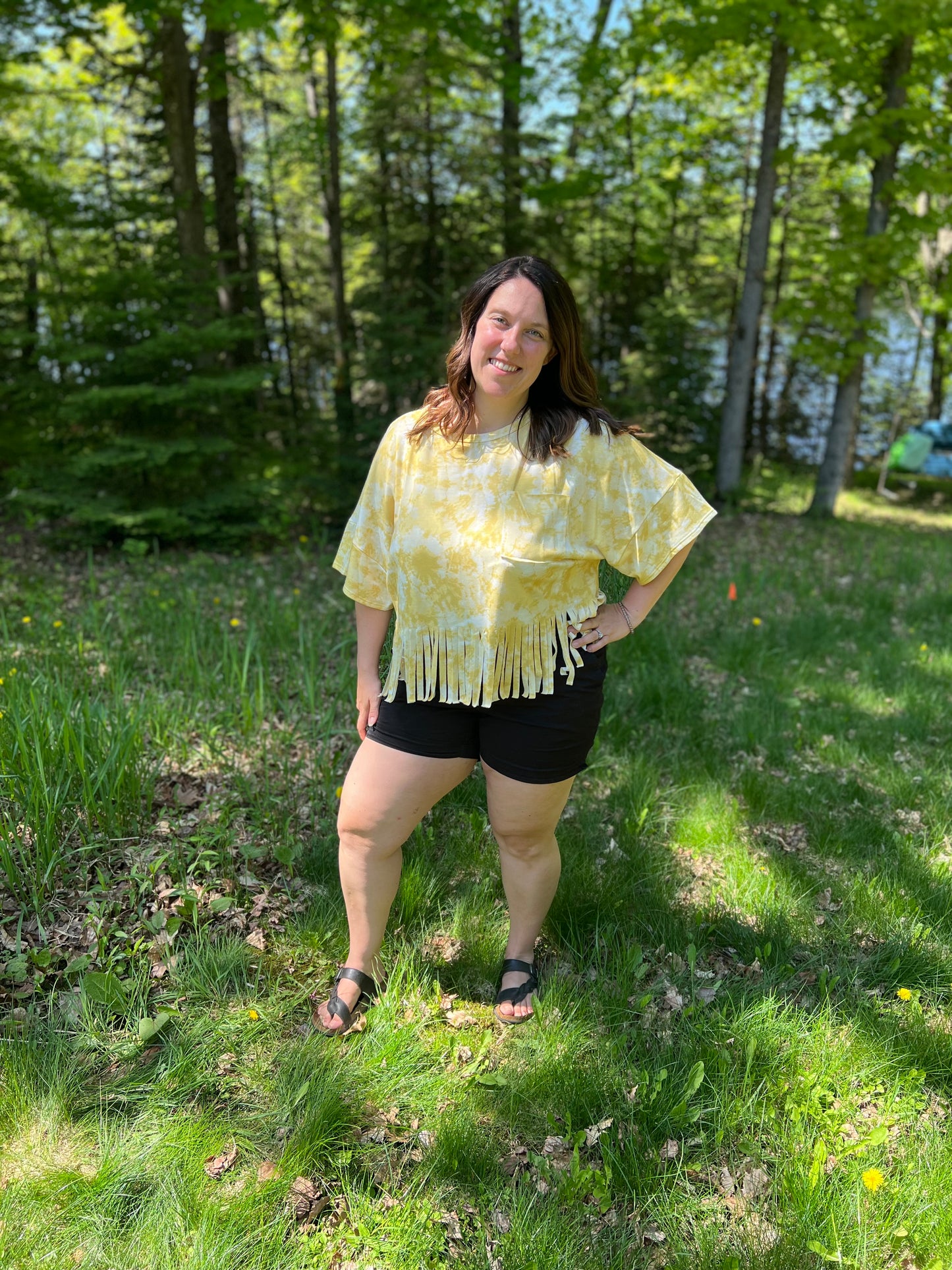 Tie Dye Yellow Fringe Top