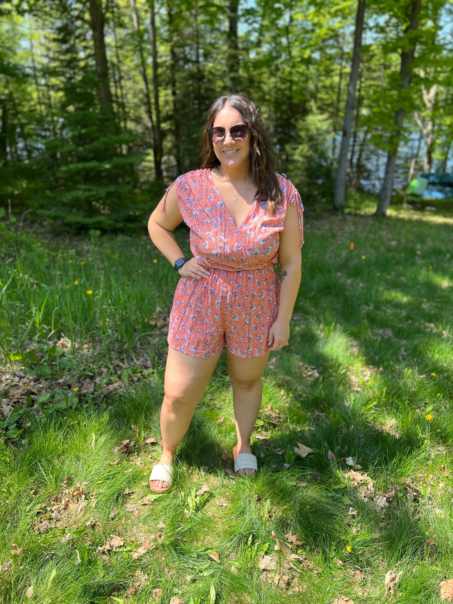 Floral Print Pink and Purple Romper