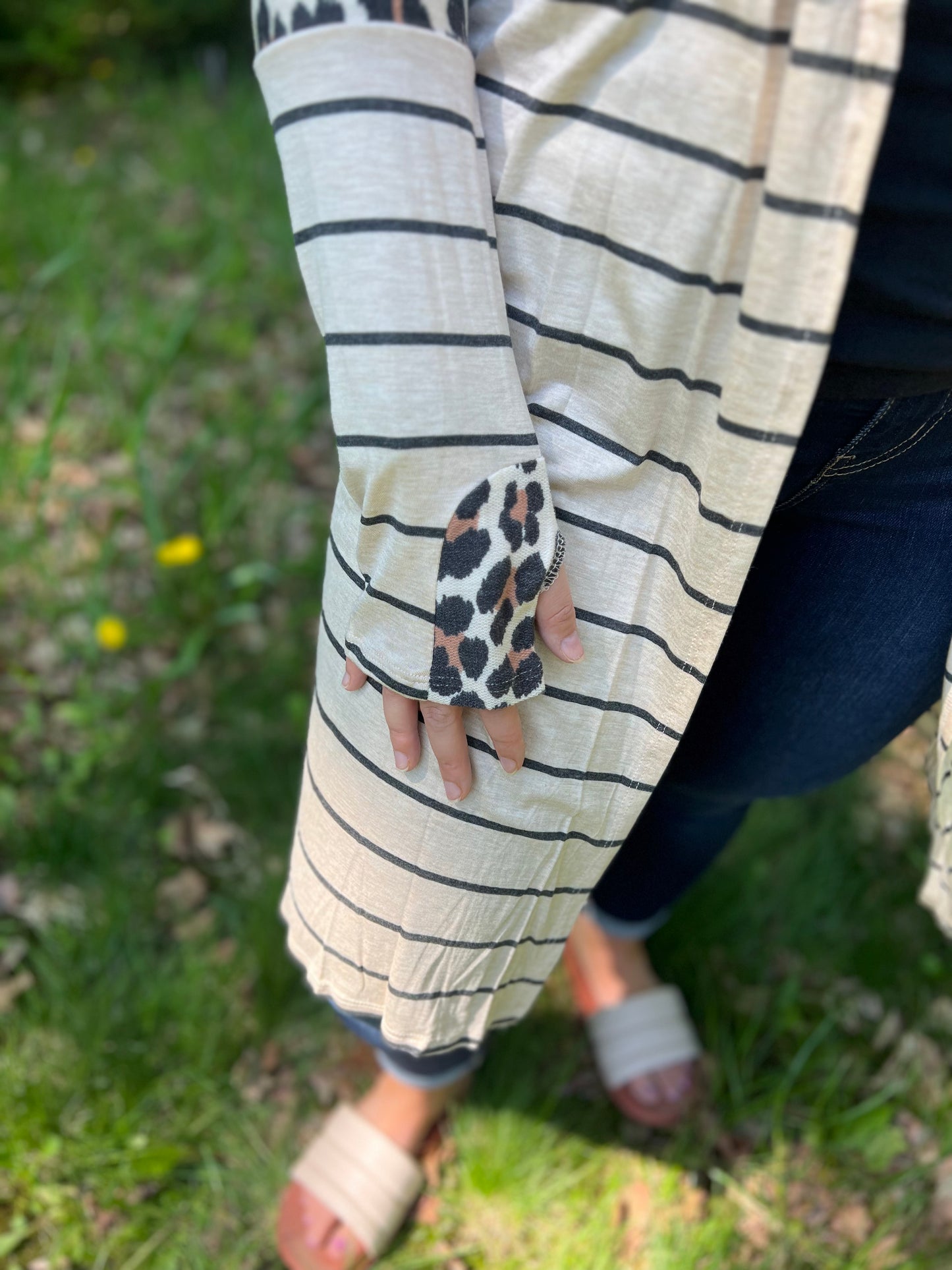 Leopard Print Stripe Block Cardigan