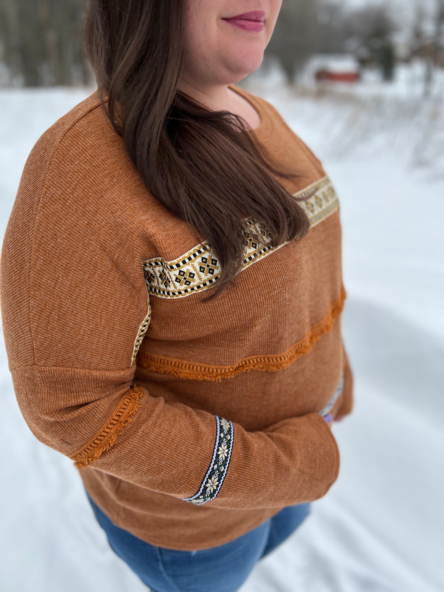 Plus Camel Brown Long Sleeve Sweater