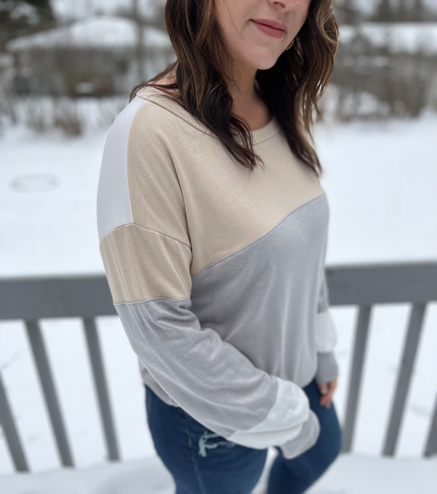 Gray and Brown Color-block Long Sleeve