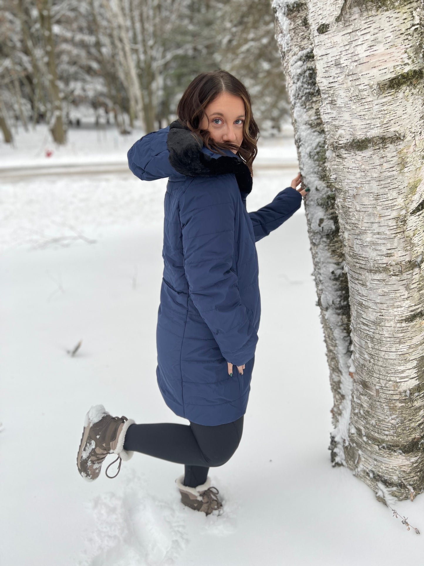 Faux Fur Blue Hood Puffer Coat Jacket