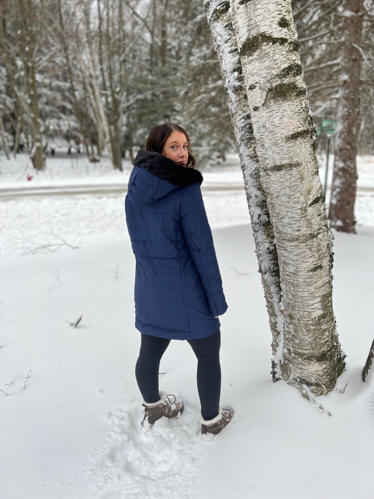 Faux Fur Blue Hood Puffer Coat Jacket