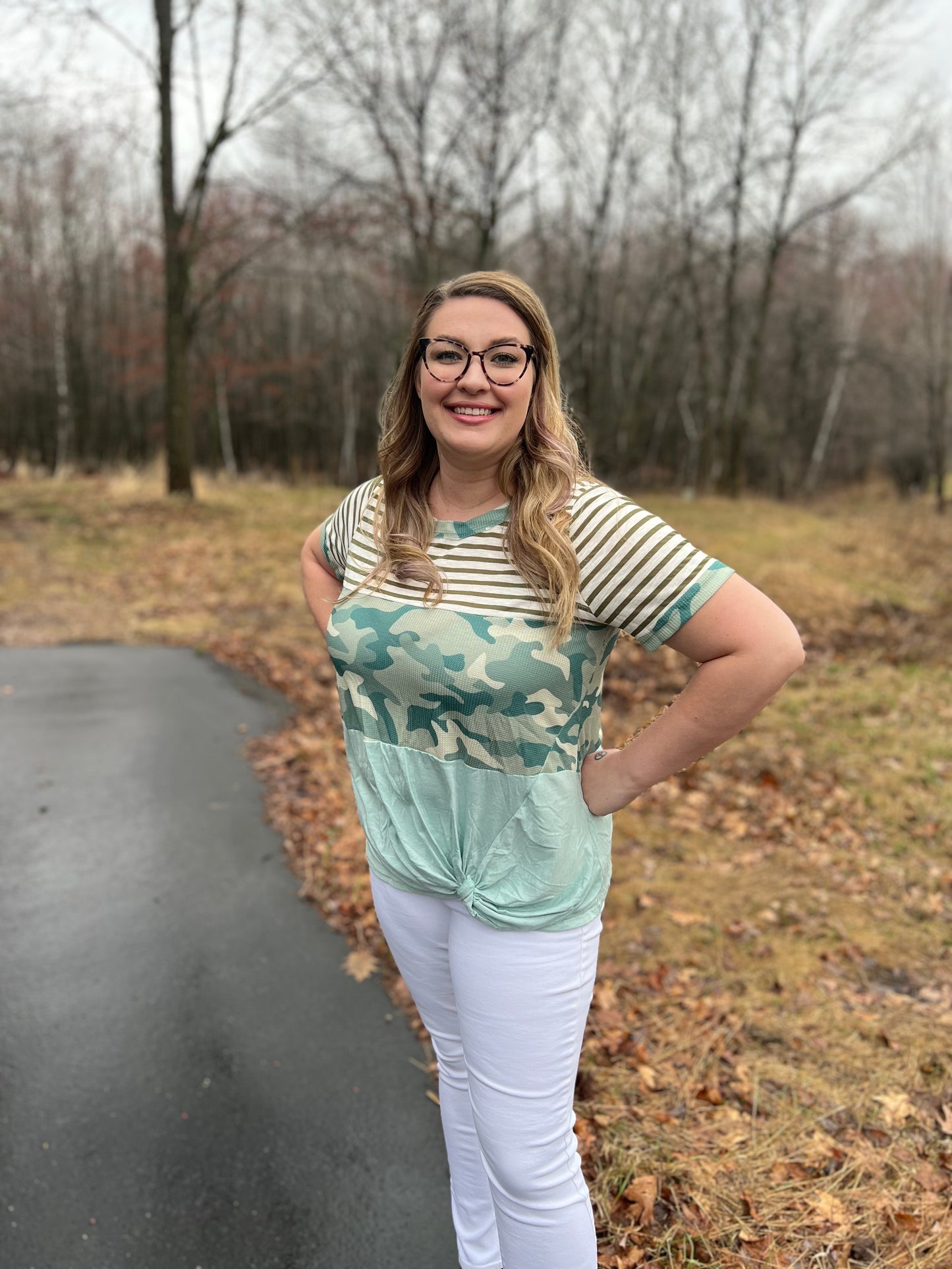 Plus Mint Green Camo and Stripes Tee