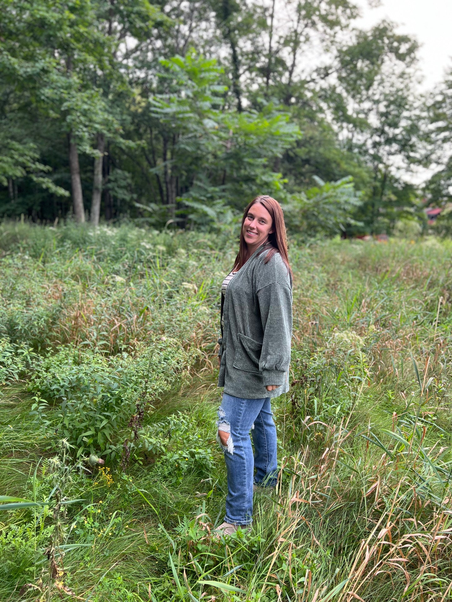 Olive Green Oversized Knit Cardigan