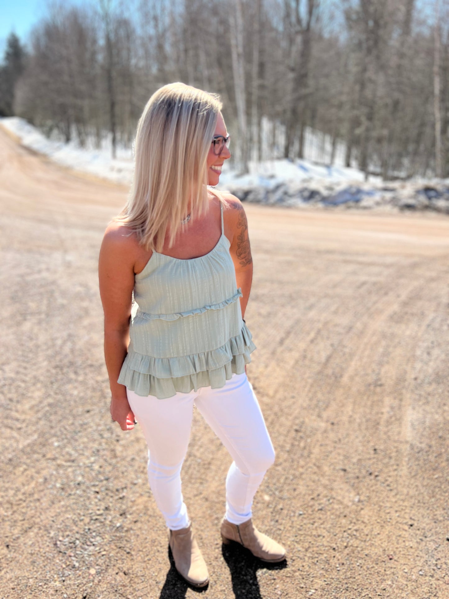 Sage Green Ruffled Tank