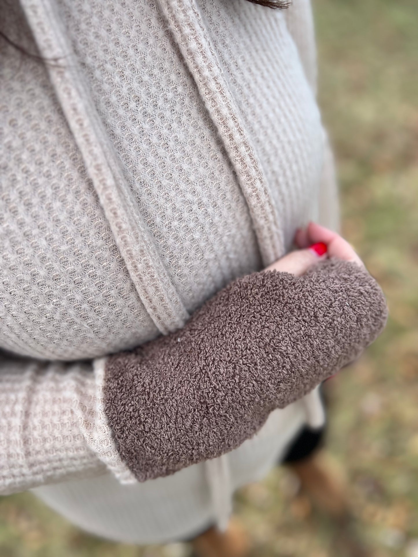 Bone Brown Waffle Knit Sweatshirt