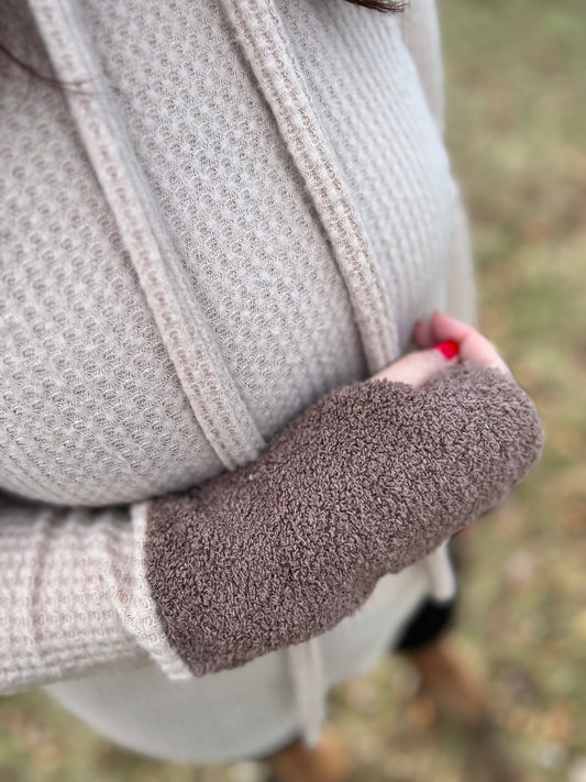 Bone Brown Waffle Knit Sweatshirt