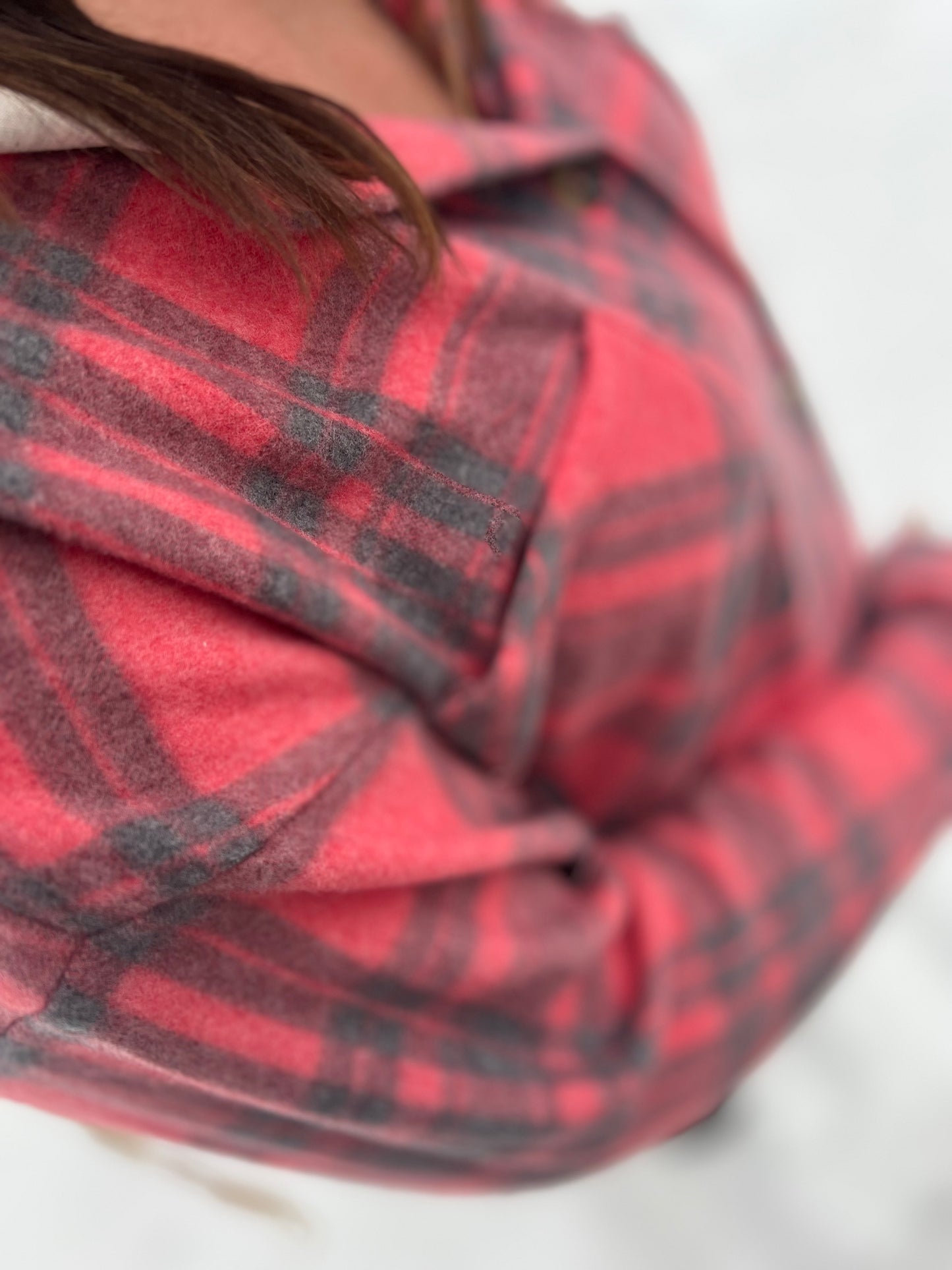 Red Plaid Button Down Hoodie