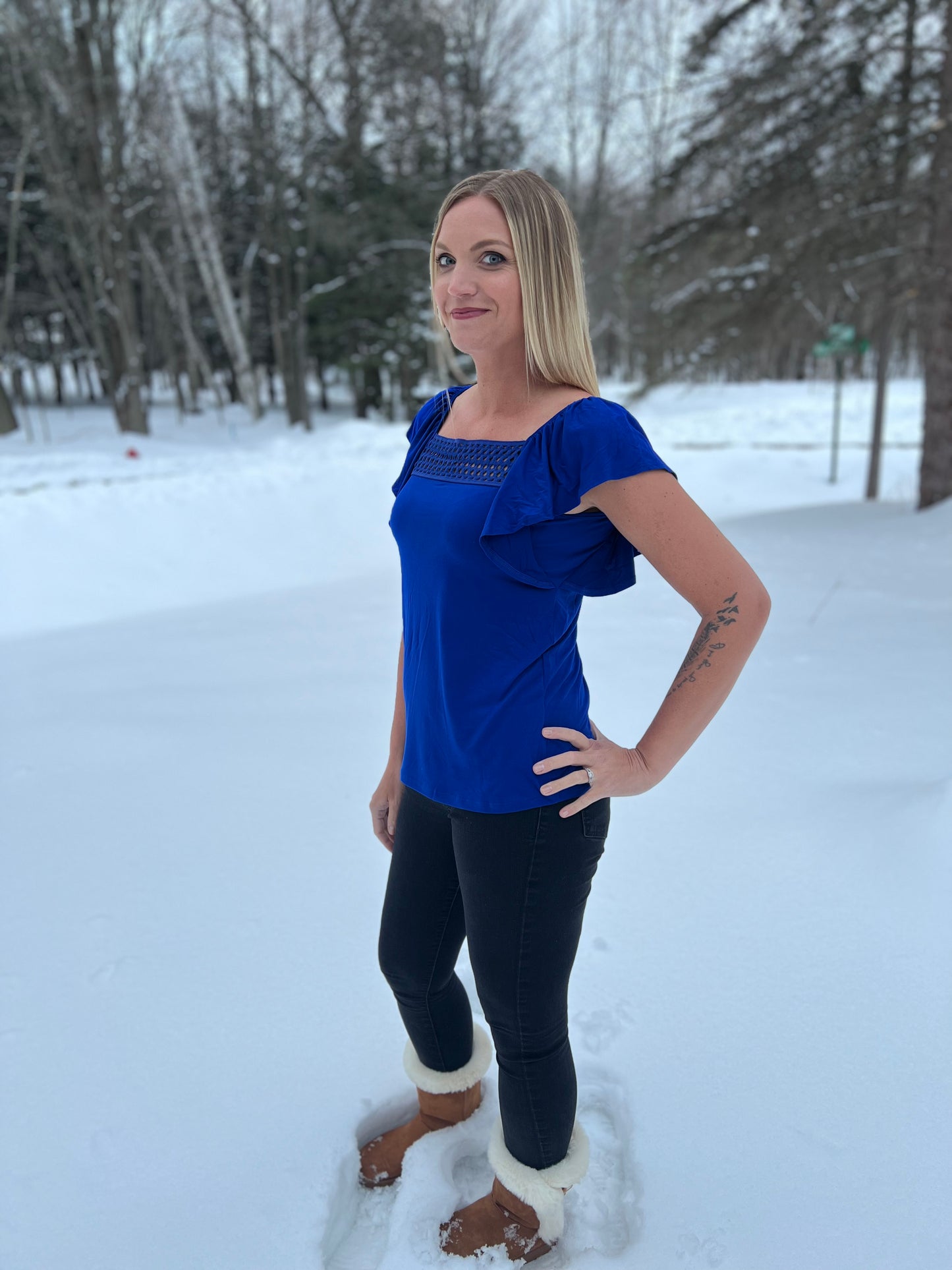 Royal Blue Flutter Sleeve Top