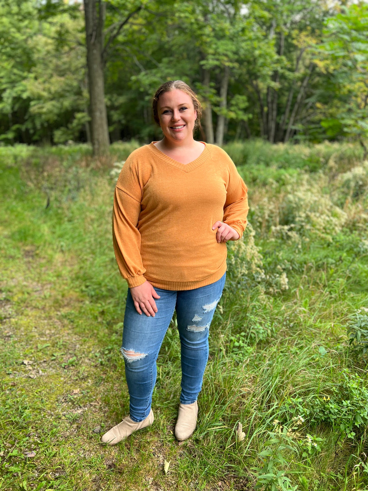 Plus Sized Orange V-neck Tunic