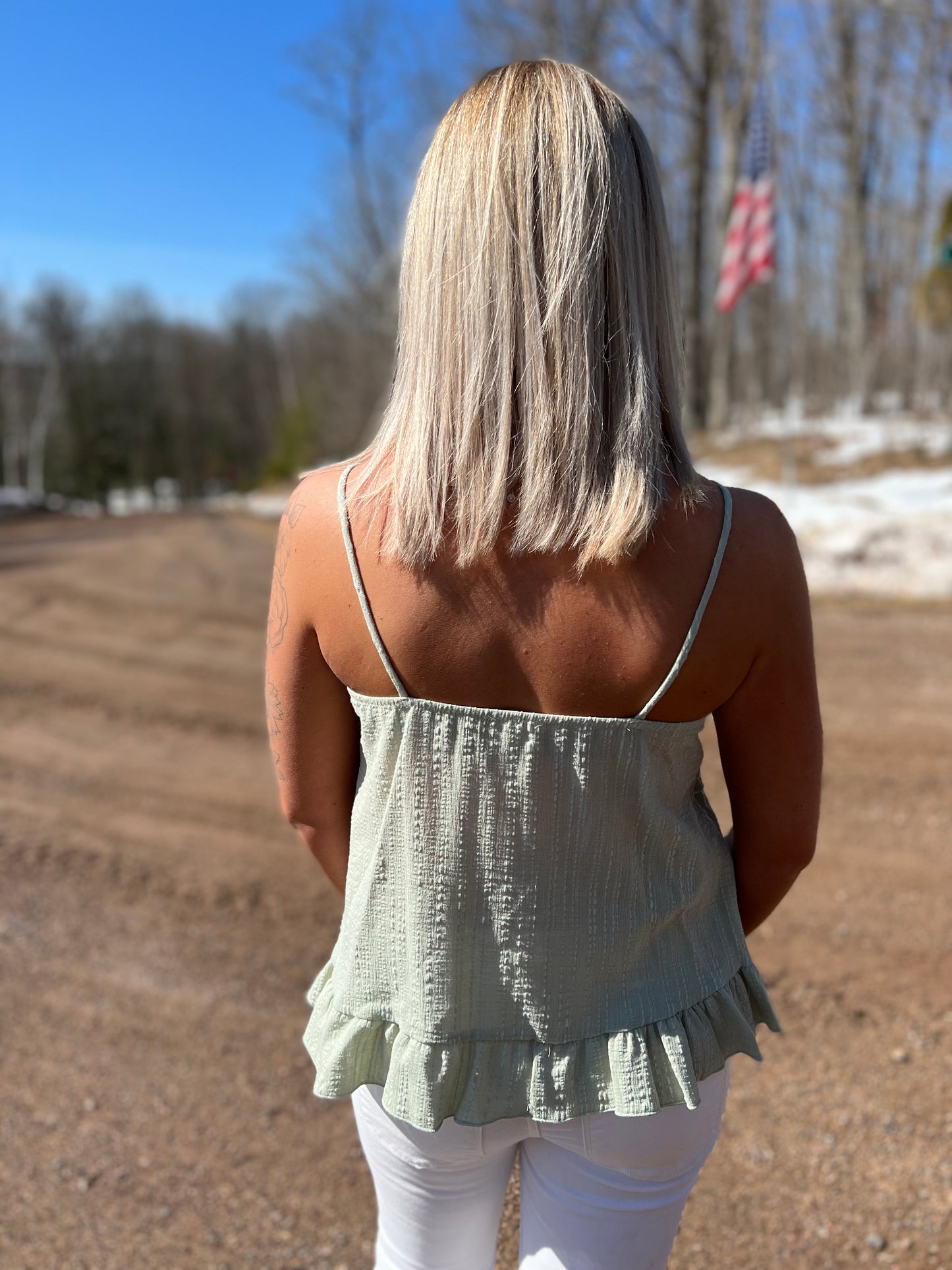 Sage Green Ruffled Tank