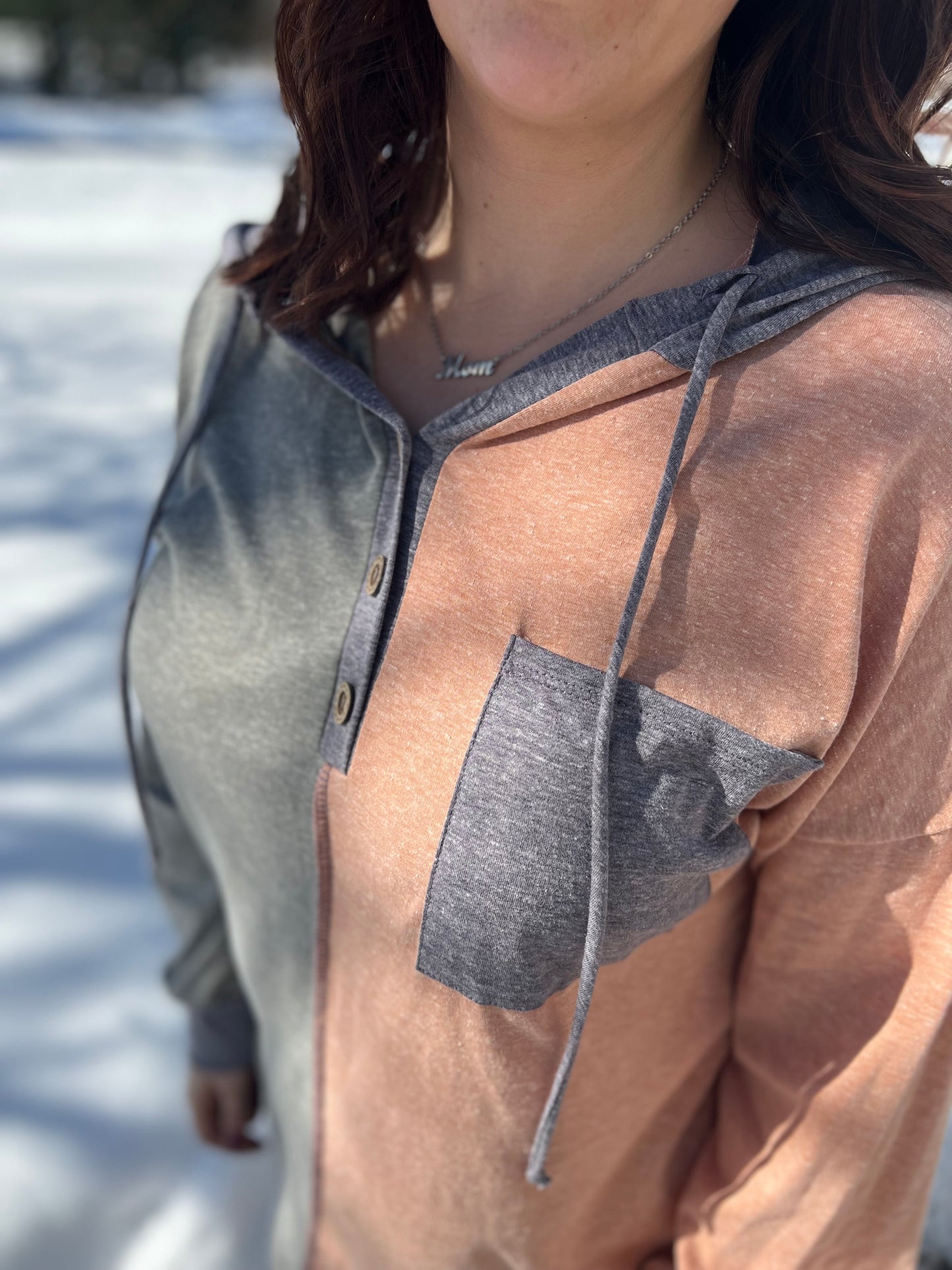 Grey/Mauve/Charcoal Color-block Hoodie