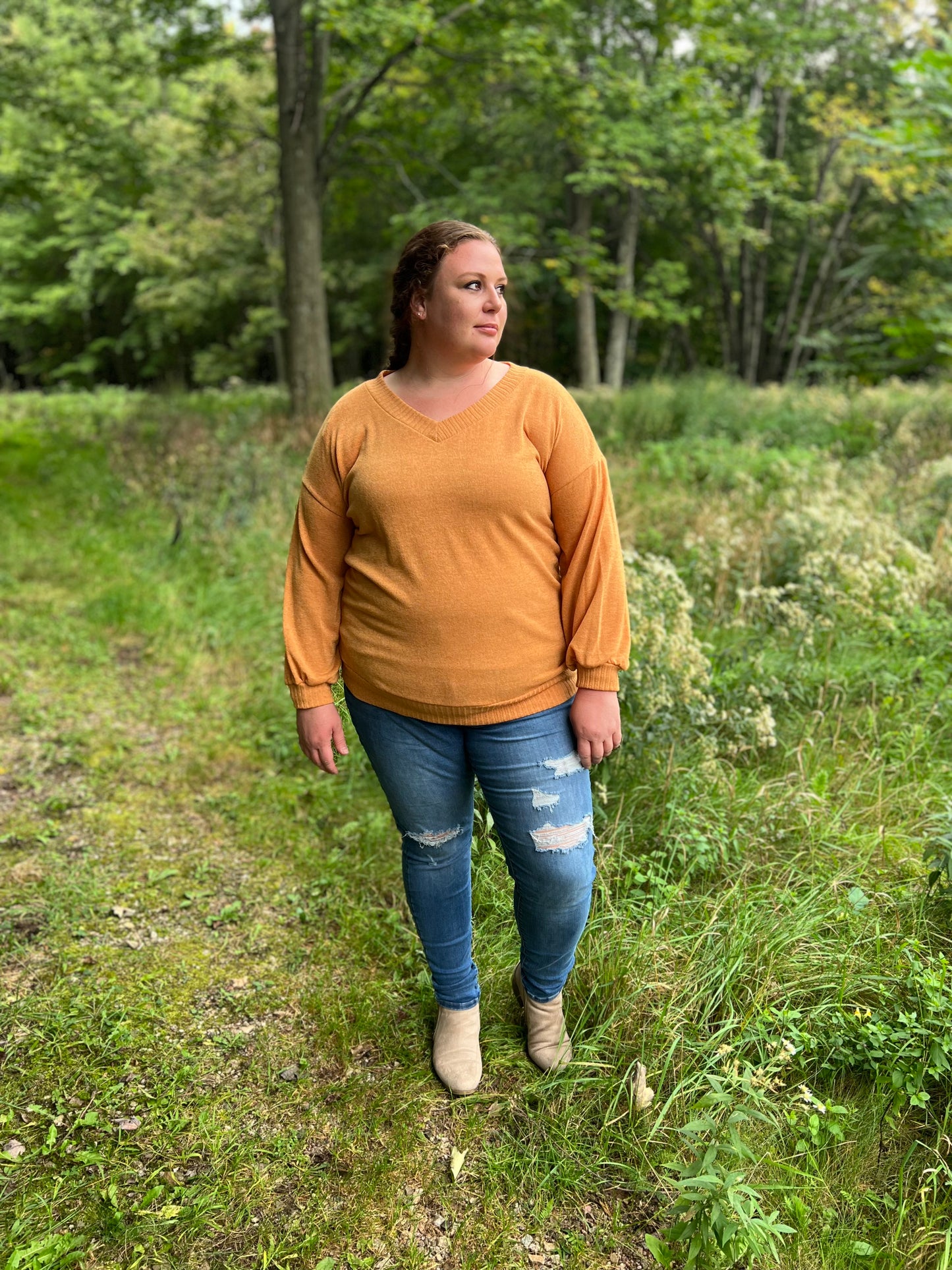 Plus Sized Orange V-neck Tunic