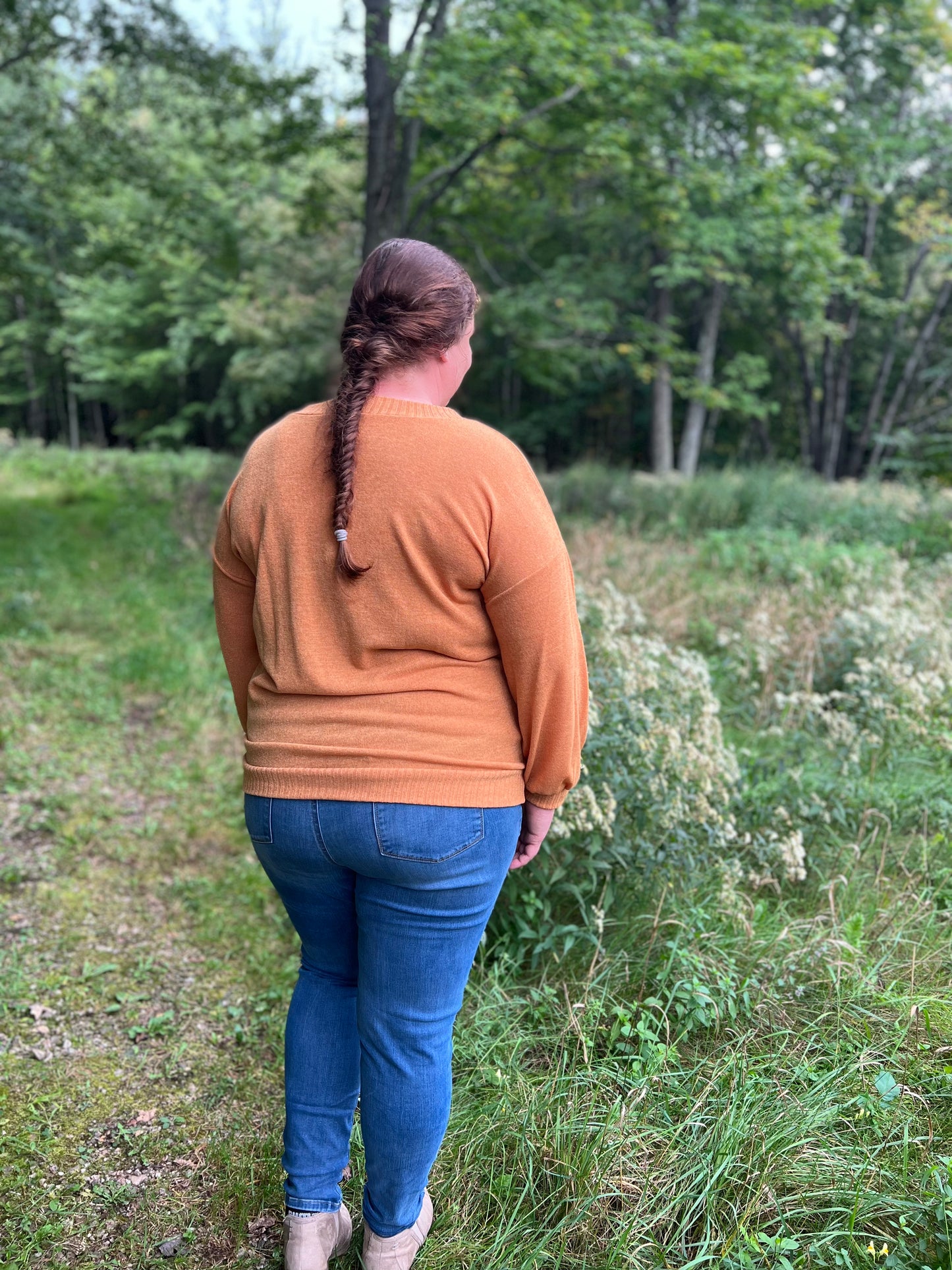 Plus Sized Orange V-neck Tunic