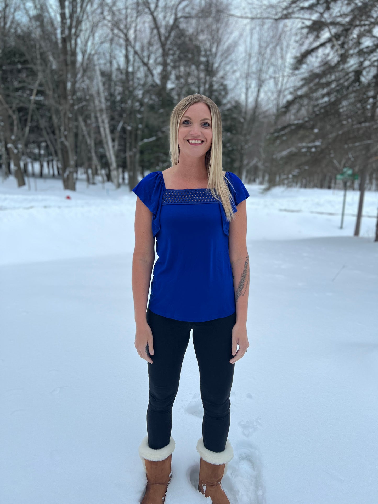 Royal Blue Flutter Sleeve Top