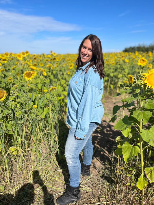 Dusty Blue Button-Up Shacket