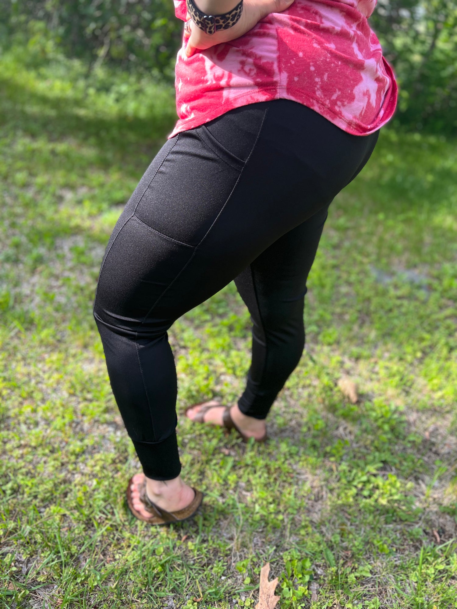 Black high-waisted leggings with pockets