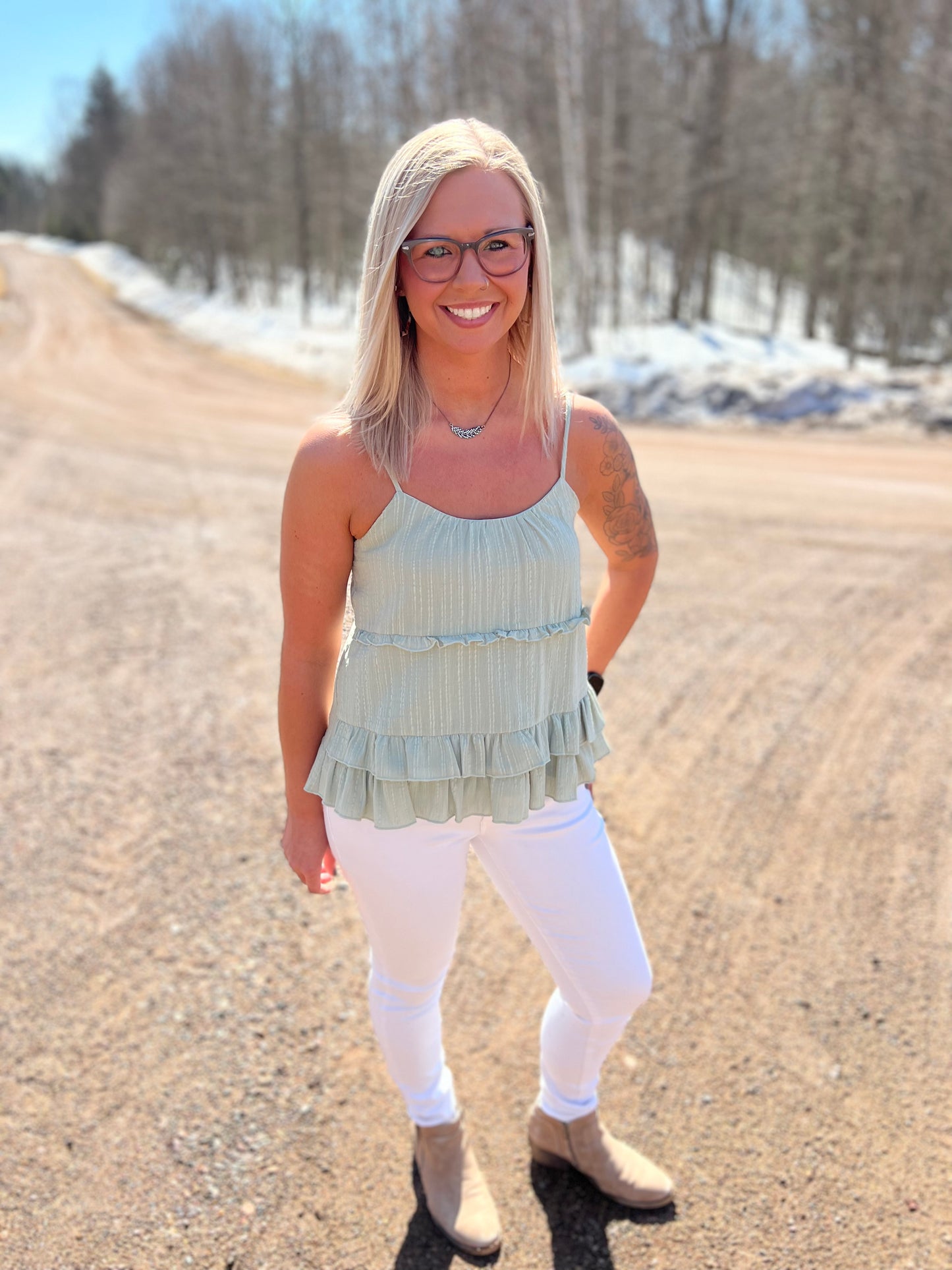 Sage Green Ruffled Tank