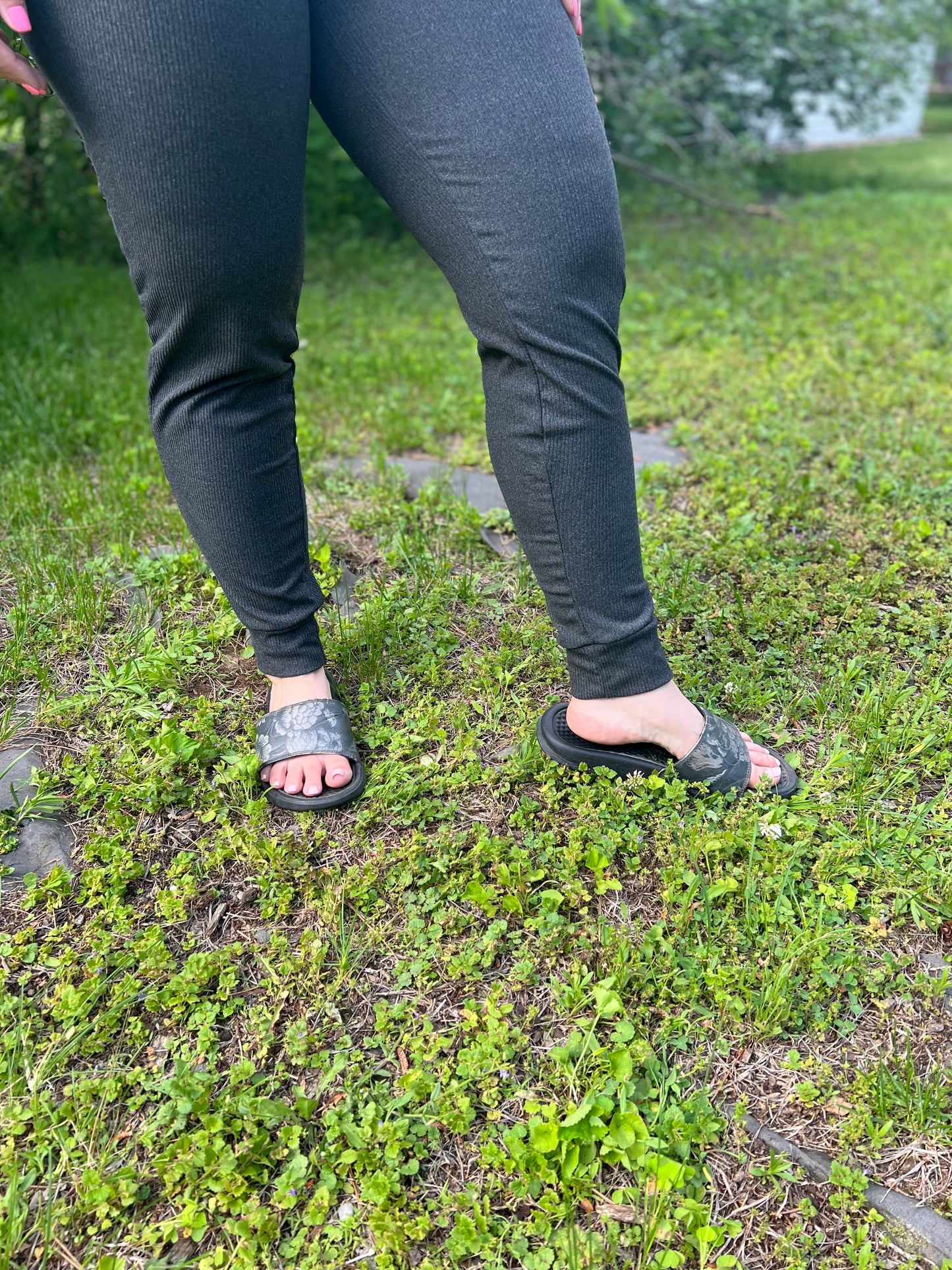 Charcoal Grey Ribbed Joggers