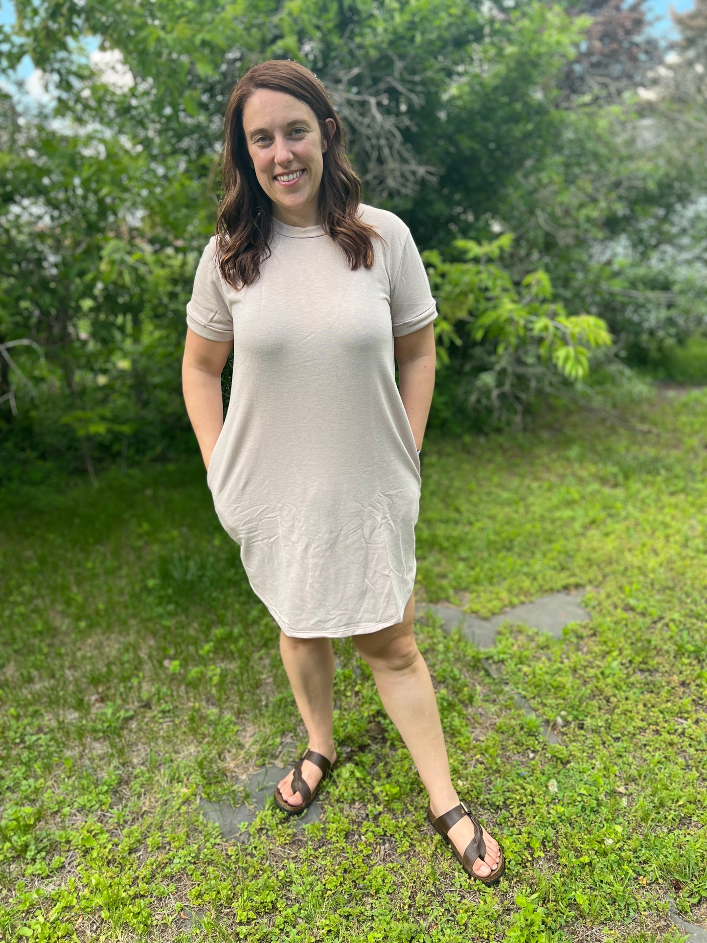 Light Brown Taupe T-Shirt Dress