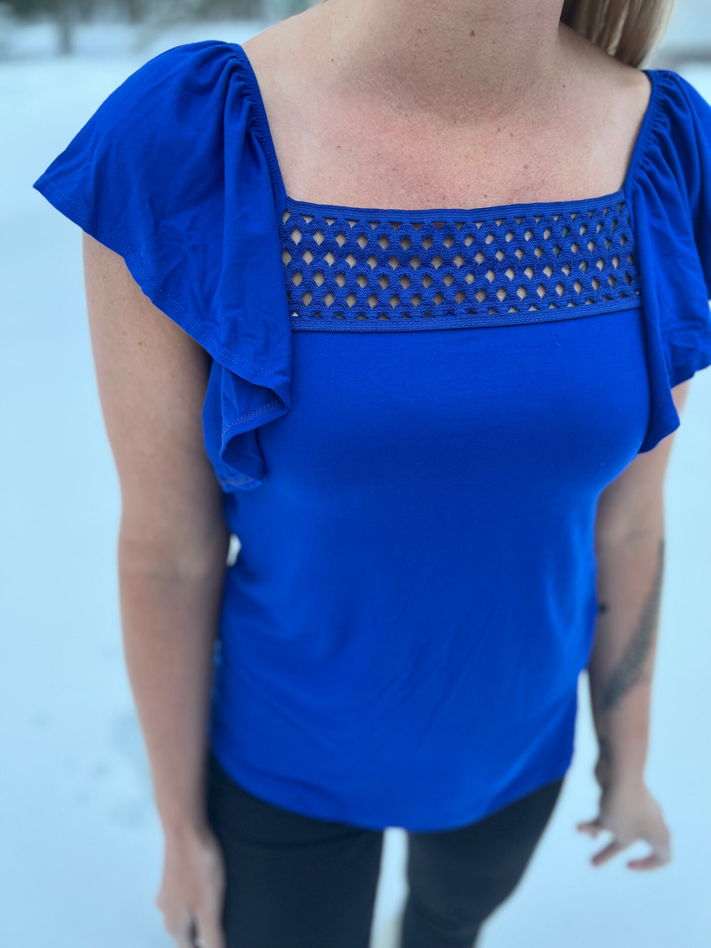 Royal Blue Flutter Sleeve Top