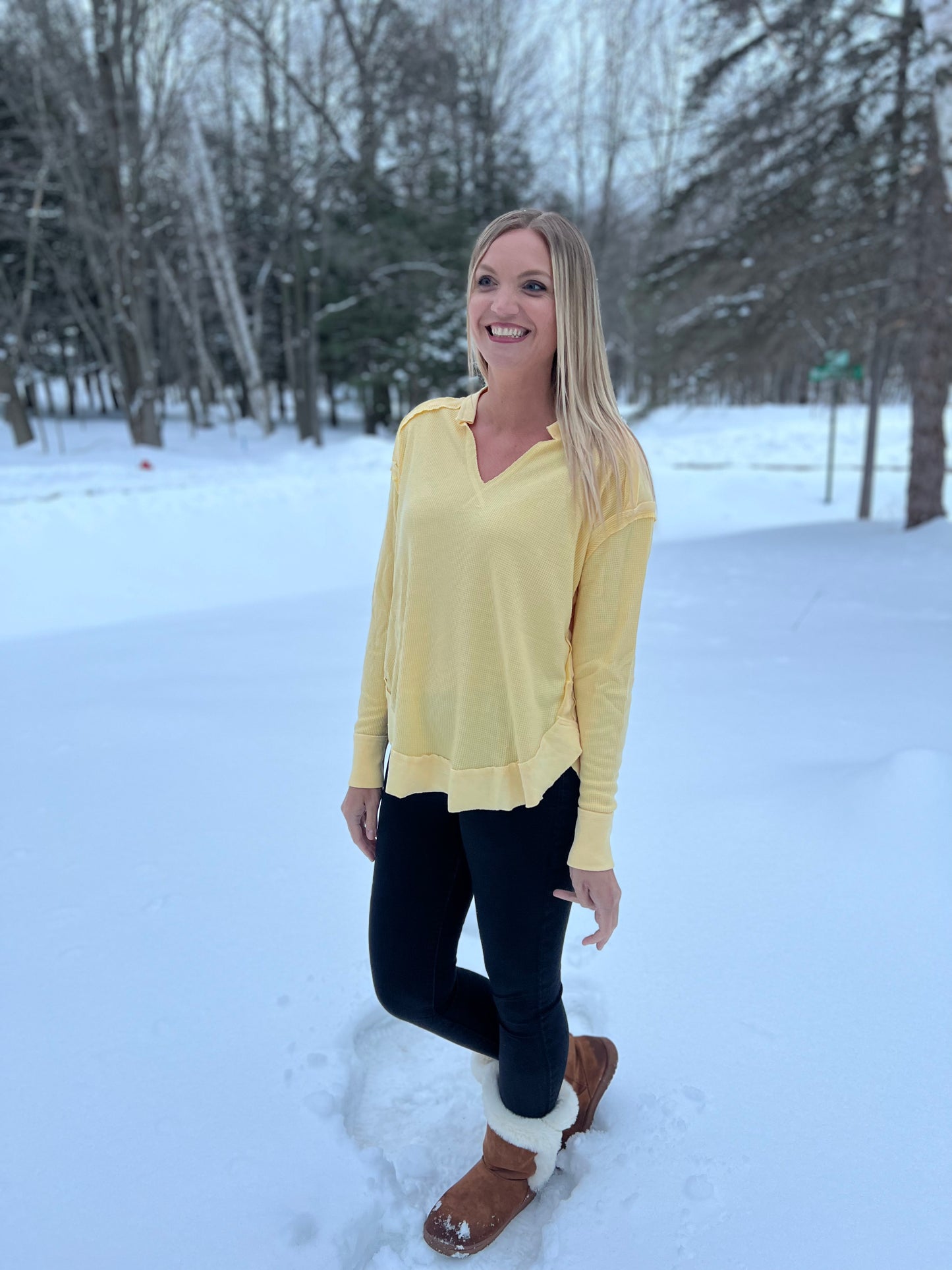 Yellow Thermal Ribbed Top