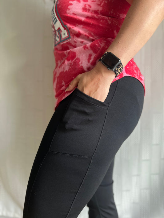 Black high-waisted leggings with pockets