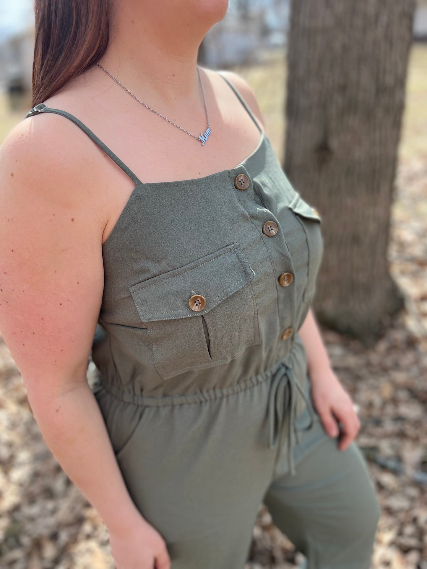 Olive Green Button-Down Jumpsuit