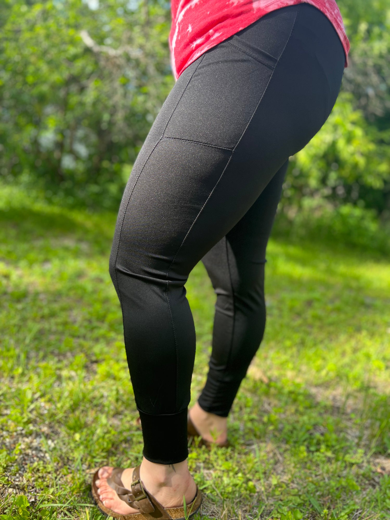 Black high-waisted leggings with pockets