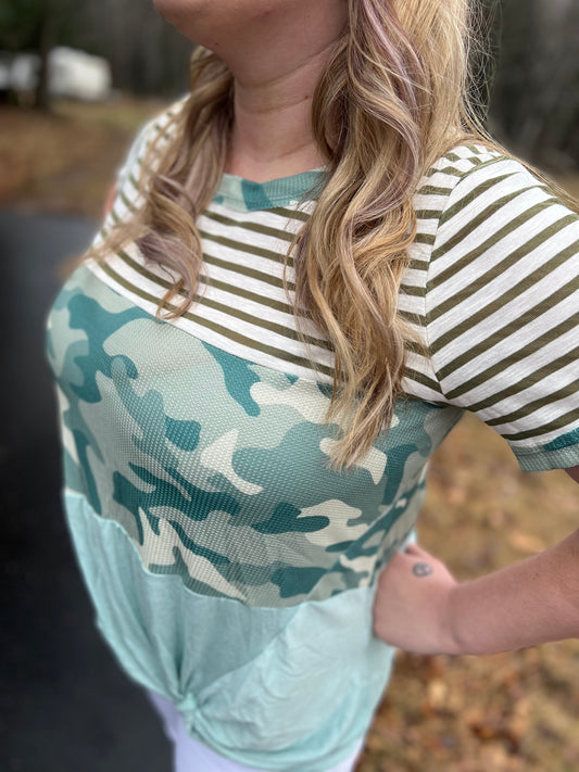 Plus Mint Green Camo and Stripes Tee