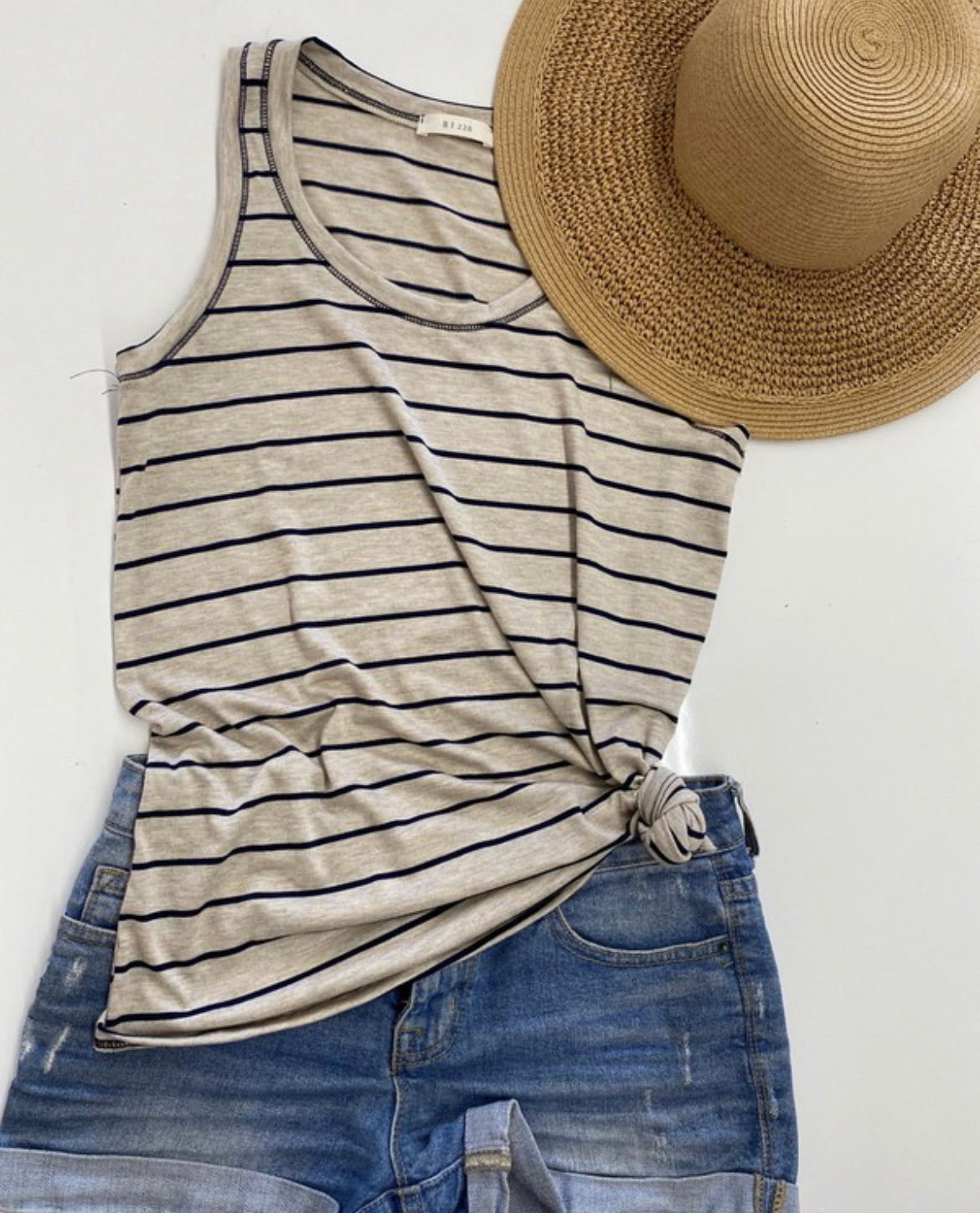 Oatmeal White and Navy-Striped Tank Top